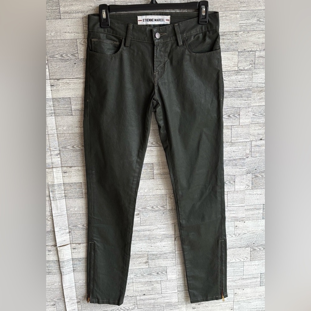 Etienne Marcel Jeans Zip Ankle Dark Green Coated‎ EM7017 Like New